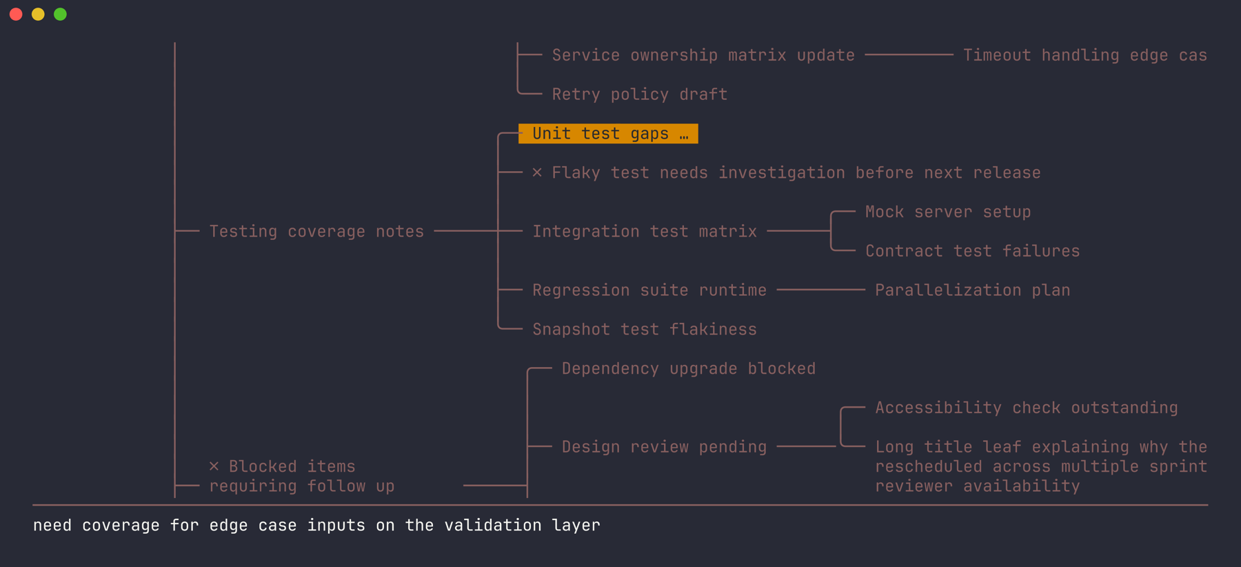 hmx with a node selected whose body text shows in a bottom pane