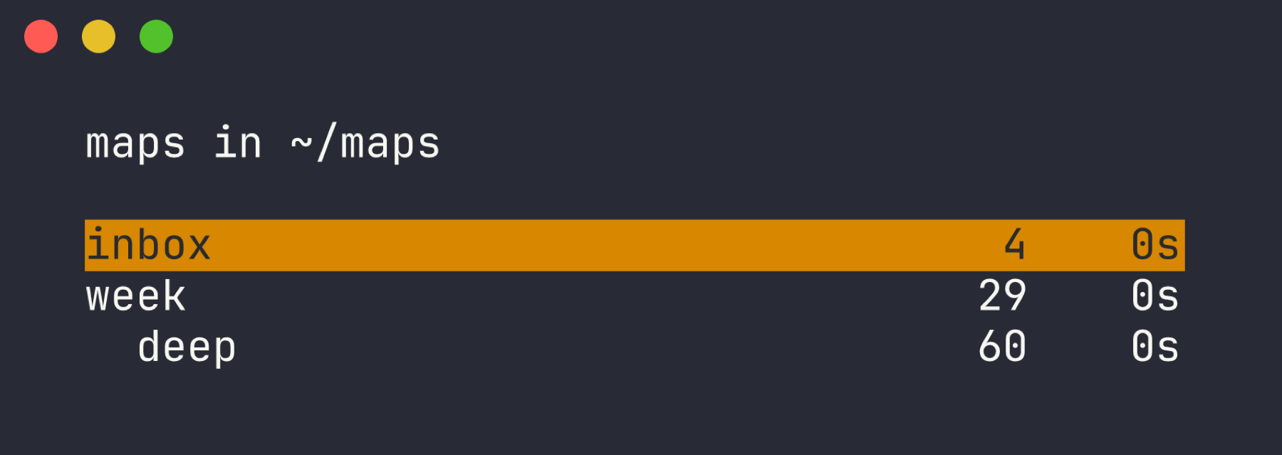 hmx list screen: inbox, week, and deep nested under week